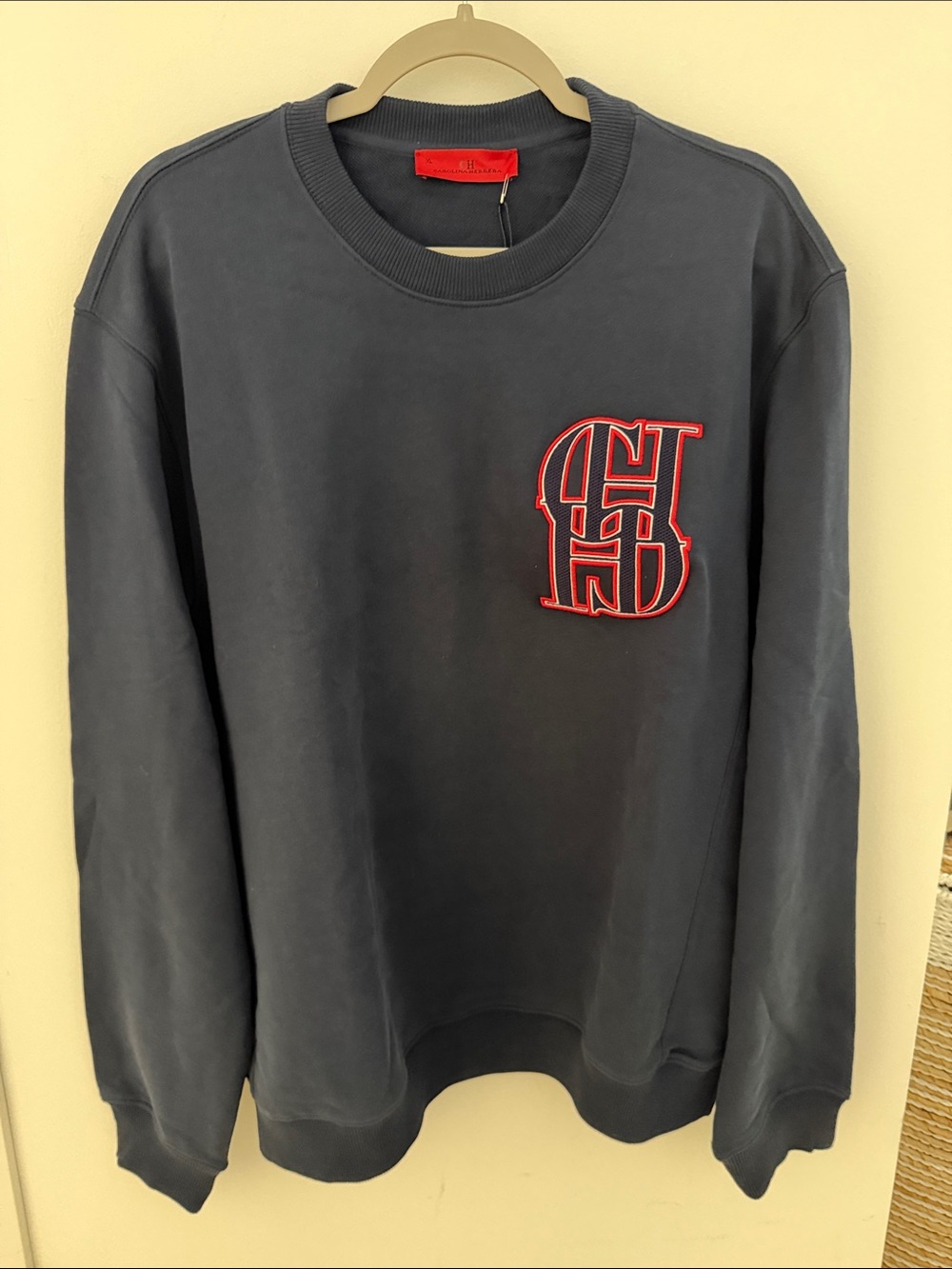 Carolina Herrera Navy Crewneck Sweatshirt with Red Crest